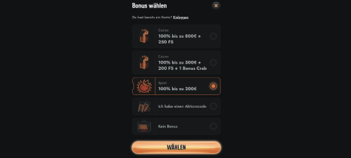 Gransino Sport Bonus Wählen